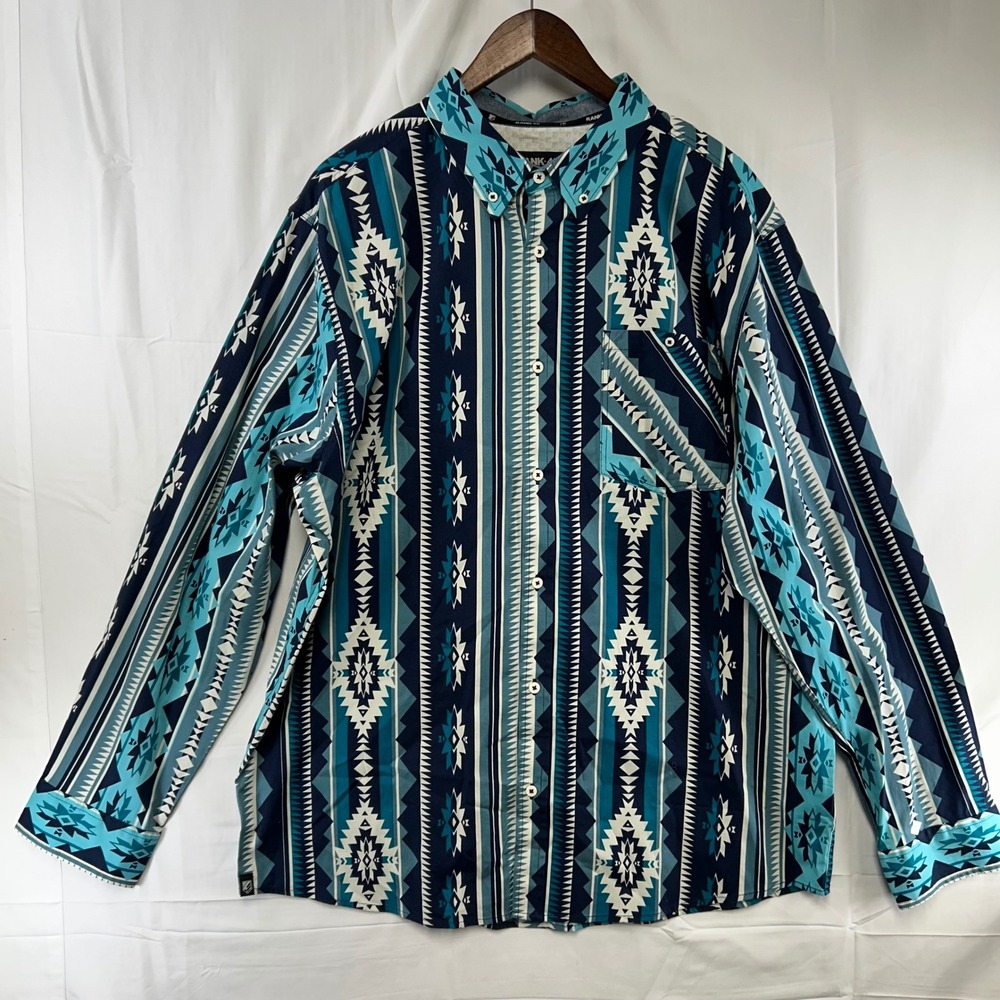 Rank 45 Button Down Shirt Mens XXL Blue Geometric Southwestern Long Sleeve